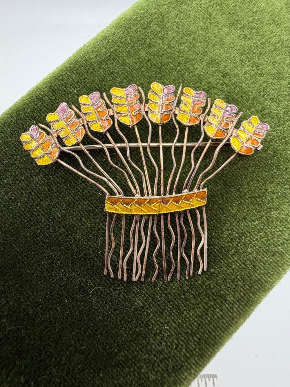 enamel wheat sheaf brooch